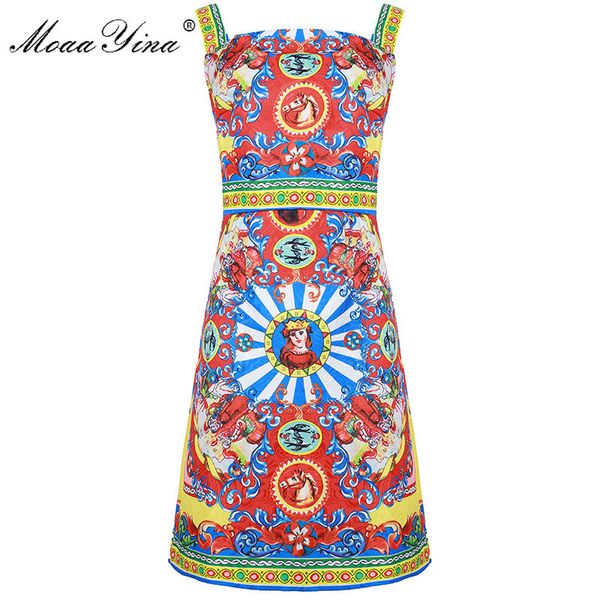 Moda Designer Runway Vestido Primavera Verão Mulheres Dress Spaghetti Strap Vestidos de Impressão Clássico 210524