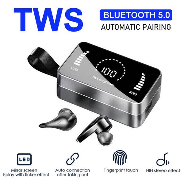

headphones & earphones tws bluetooth waterproof wireless touch control gaming earbuds with led digital display charger case