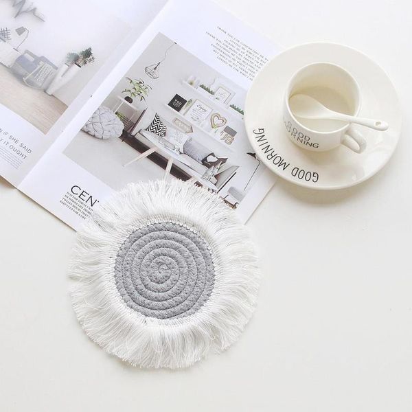 

mats & pads bohemia style cotton rope cup pad handwoven heat insulated with tassels home office table mat decor