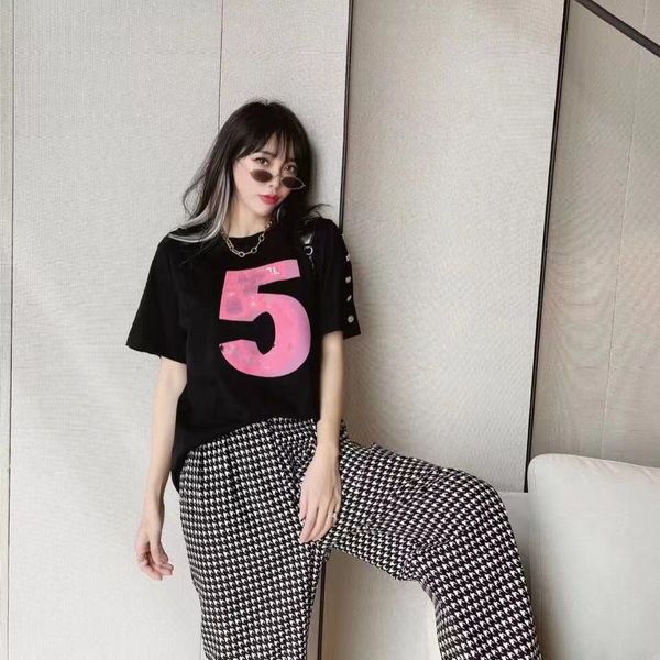 

2021 summer clothing station heavy nail bead t shirt women short sleeves loose foreign style european goods small, White