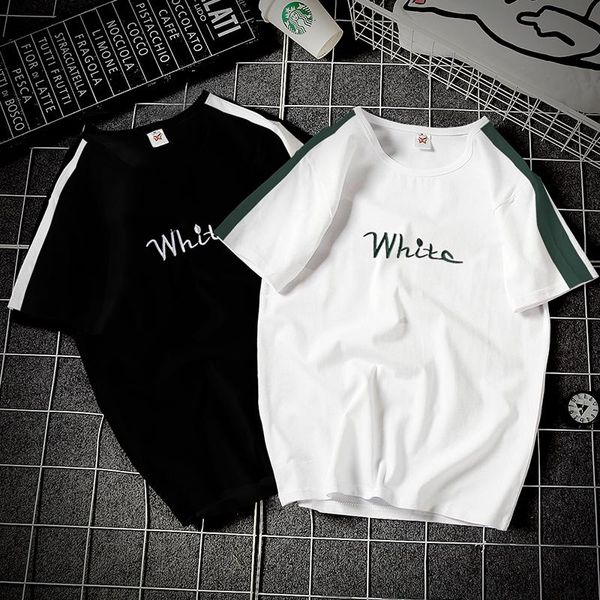 

men's t-shirts ins short-sleeved t-shirt letters slim round neck half-sleeved summer plus size trendy clothes, White;black