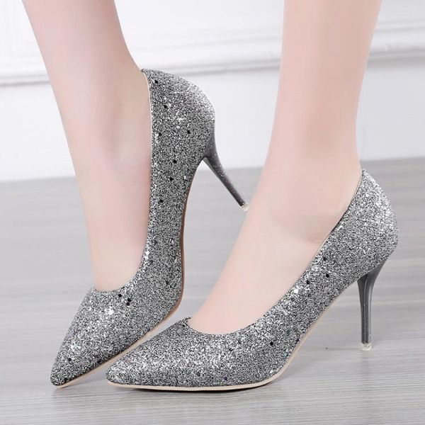 

big size - ladies high heels women shoes woman pumps thin with pointed tip, solid color and light mouth dress, Black