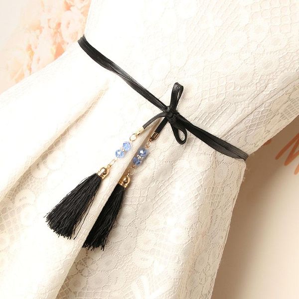 

belts ladies fashion belt dress decoration crystal tassel thin waist chain all-match small decor wholesale, Black;brown