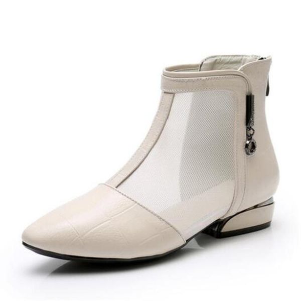 

sandals gktinoo 2021 genuine leather mesh boots casual women fashion soft comfort low-heel summer, Black