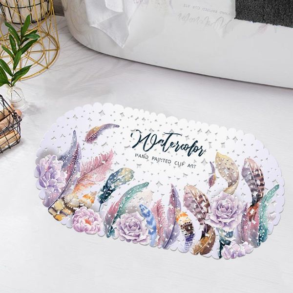 

bath mats pvc shower mat nonslip floor purple feathers anti-slip bathroom