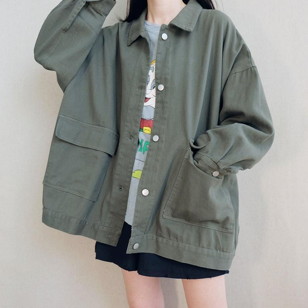 

casual jacket couple windbreaker loose street denim jacket 2021 spring and autumn new solid color all-match women jackets female, Black;brown