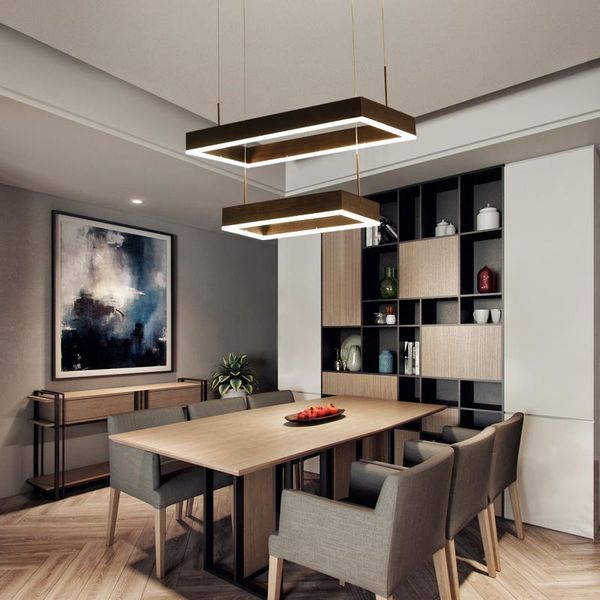 

minimalism modern pendant lights led lustres lamp brown rectangular suspension luminaire for dining living room lamps