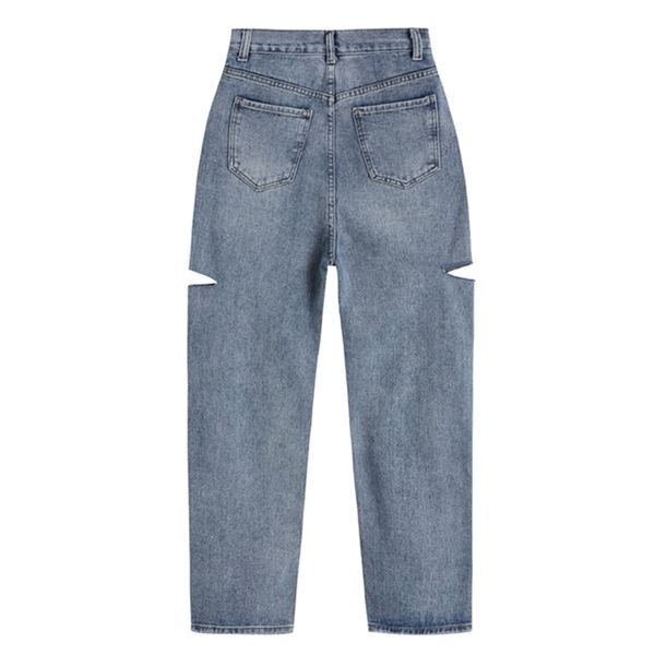 

high waist women ripped jeans straight casual streetwear 2021 spring new fashion iong pants baggy blue versatile denim trouser