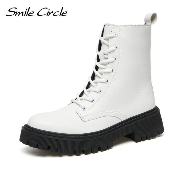 

boots smile circle ankle women motorcycle platform short 2021 round toe casual ladies shoes booties femme, Black