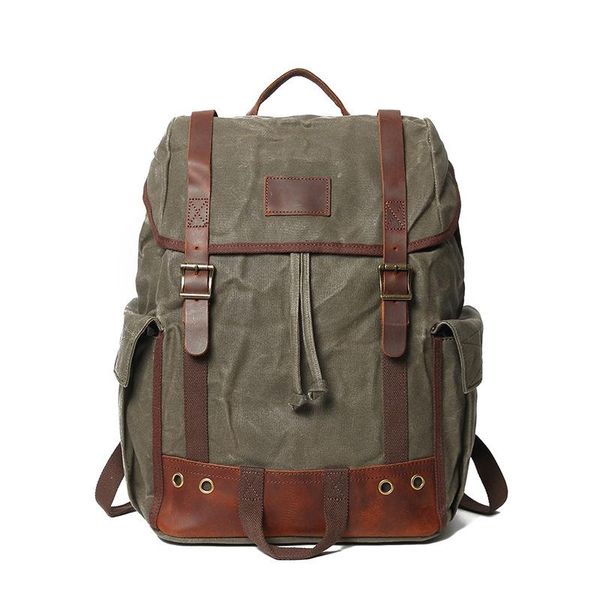 

backpack waterproof waxed canvas men backpacks male casual hiking rucksack travel school bag lapbagpack retro bookbag