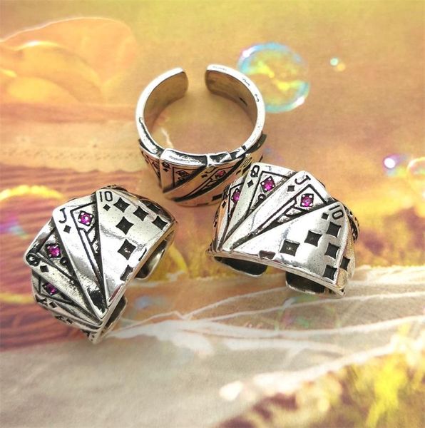 

cluster rings vintage playing card chunky hip hop punk engraved adjustable antique silver color for men jewelry gift, Golden;silver