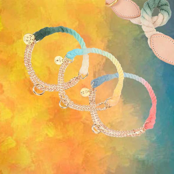 

gradient rainbow color pet large collar border shepherd half p chain chai teddy dog knitting rope to send dog 5bgs