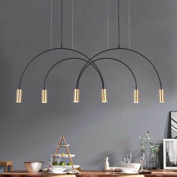 

pendant lamps 2021 simple lines iron chandelier creative arch dining table bar light