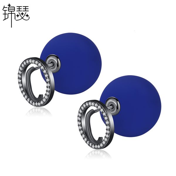 

jewelry charm stud black shining earrings copper inlaid with aaa zircon korean temperament a pair of s925 silver needle female pearl, Golden