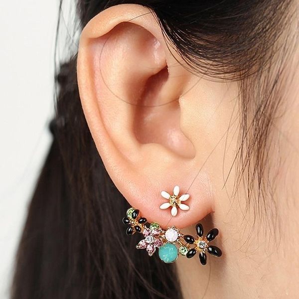 

fashion white flower rhinestones hanging earrings female temperament pastoral fresh accessories jewelry for women trendy stud, Golden;silver