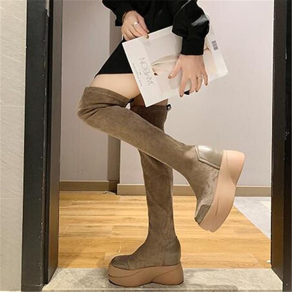 

boots over the knee high women faux suede platform slim long female fashion autumn winter thigh stretch boot, Black