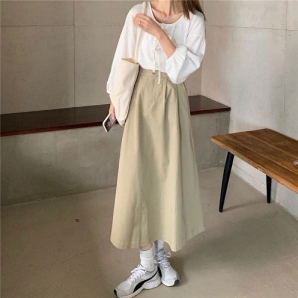 

skirts medium length women's spring 2021 high waist slim black a-line skirt