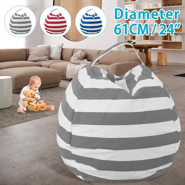 

storage bags large stuffed animal toy bean bag cotton linen stripe cover soft seat easy carry handle home