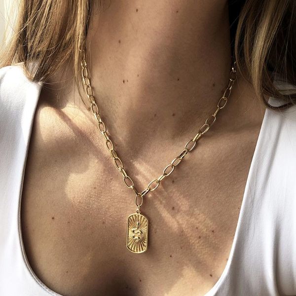 

chains wg simple clavicle chain square necklace geometric alloy retro personality thick pendant jewelry, Silver