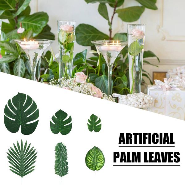 

decorative flowers & wreaths 90 pcs 6 kinds artificial palm leaves tropical decorations for jungle party beach birthday luau hawaiian
