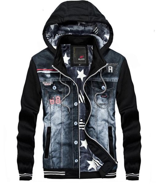 

men's hoodies & sweatshirts men thick winter jacket denim jeans fashion casual sportswear hooded sweatshirts cowboy jackets men j, Black