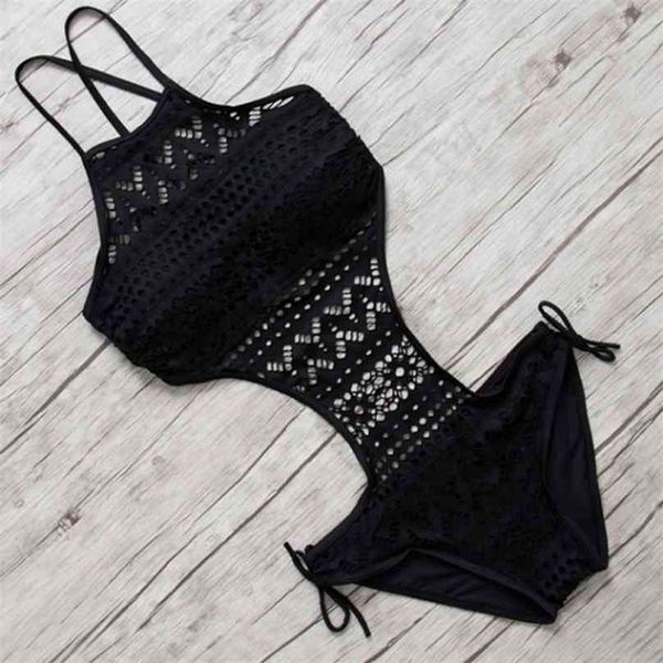

swimsuit backless halter beach swimwear crochet bikini bathing suit black swimming for women 210611, White;black
