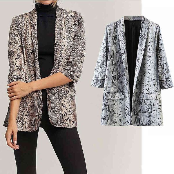 

snakeskin autumn for woman blazer lapel jacket ladies formal suit jackets, White;black