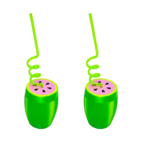 

Cups & Saucers 2 Sets Water Plastic Cup Adorable Party With Straw (Green)