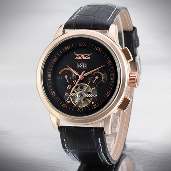 

jaragar features new fashion rose gold simple men and women watches with calendar draft leather tape mechanical, Slivery;brown