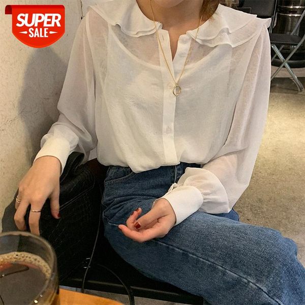 

[huang zheng] two-piece korean-style sweet style ruffled see-through bottoming shirt female c29264 #y279, Black;gray