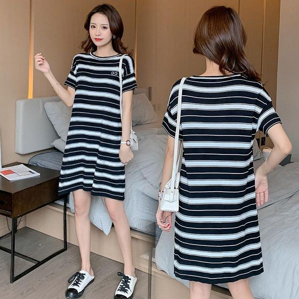 

maternity clothes summer cotton short sleeves loose stylish dress pregnant women mom dresses, White