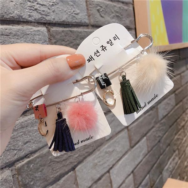 

pins, brooches simple cute pom-pom woman pin little ball tassel brooch fashion jewelry suits coat clothing accessories, Gray