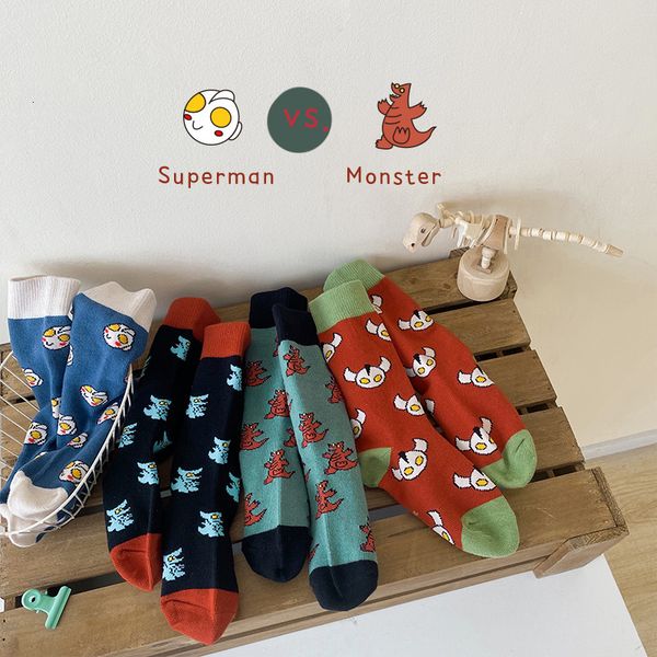 

children's socks autumn space hero theme lovely cotton color matching boys' middle tube, Pink;yellow