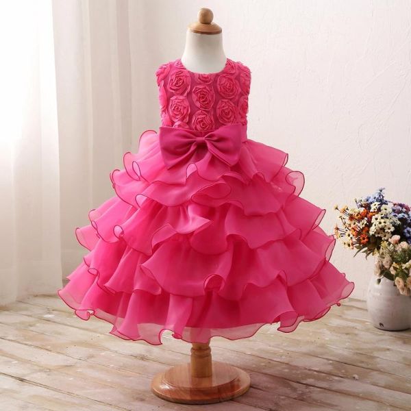 

girl's dresses girls party and wedding layered dress tutu pink flower baby vestido menina christening gown roupa de, Red;yellow