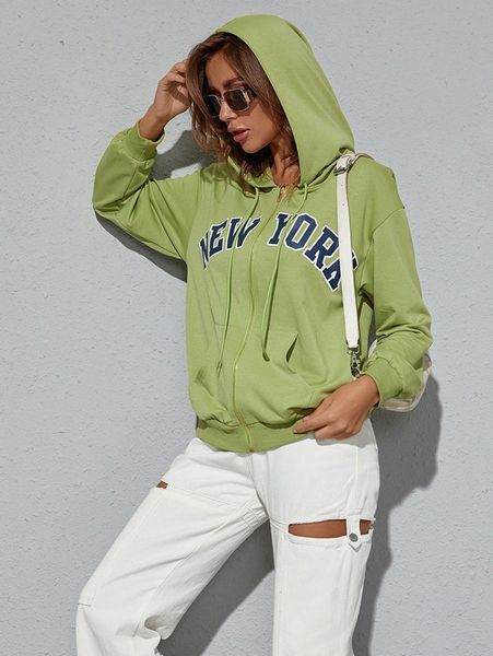 

letter graphic zip up drawstring hoodie a7dv#, White;black