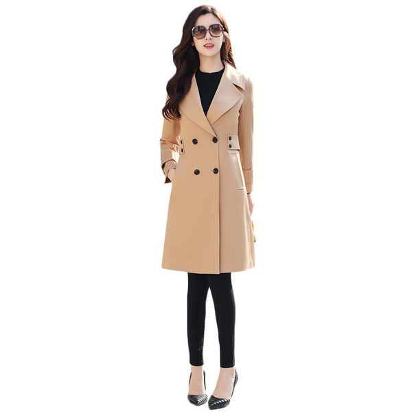 

women's trench coats coat women camel -4xl plus size long 2021 spring autumn korean fashion slim windbreaker feminina ld1330, Tan;black
