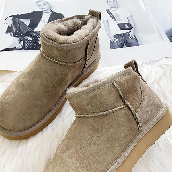 

boots 2021 warm women snow fashion ankle woman genuine leather 100% natural wool winter, Black