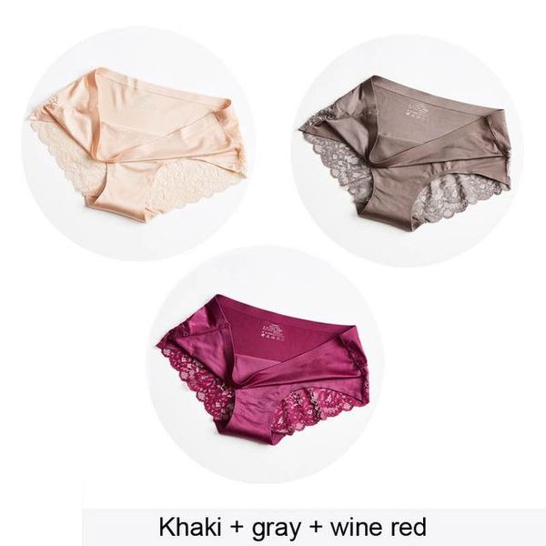 

women's panties 3pcs/lot lace sets big size 4xl seamless underwear female silk briefs underpants lady panty woman lingerie, Black;pink