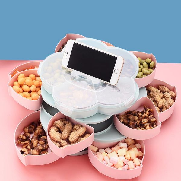 

year candy plate deskstorage box dried fruit basket household multifunctional three-layer petal rotating snack tray baskets