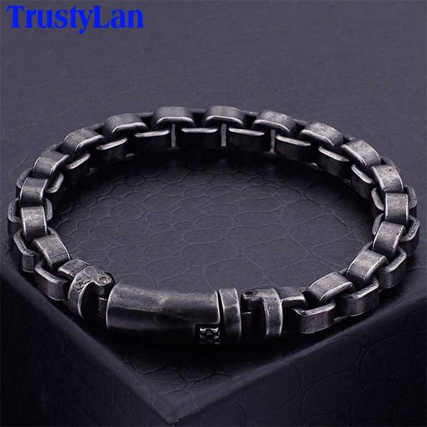 Solide schwarze Edelstahl Männer Armband Vintage Schmuck große Größe 10 Zoll Kettenglied Freunden Freunden Armbänder Armreifen 211124