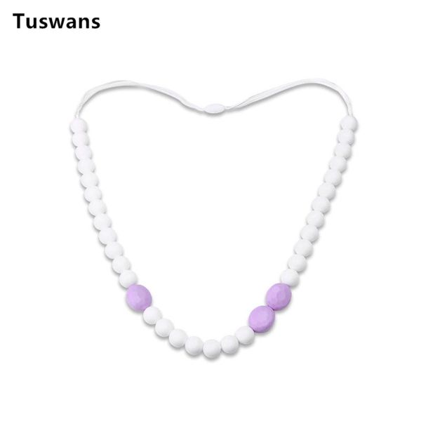 

pendant necklaces grade beautiful white beads purple oval silicone necklace for baby teething long nursing necklace(tssn017), Silver