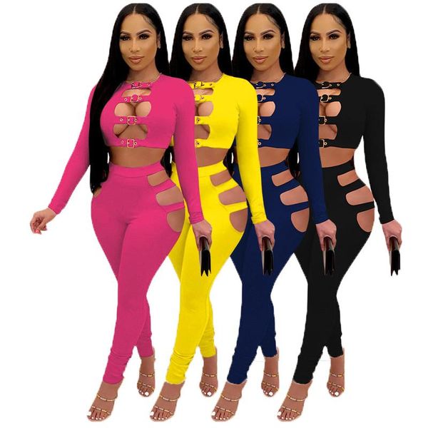 

women's two piece pants clothes in wholesale bulk items clothing lots hollow out y2k set womens long sleeve outfits tracksuit m7522 by, White