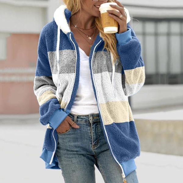 

women's jackets 2021 ladies coat cashmere women jacket winter fashion casual stitching plaid clothes hooded zipper, Black;brown