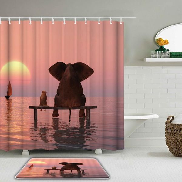 

funny elephant bathroom shower curtains set animals with hooks waterproof bath non-slip mat toilet decor