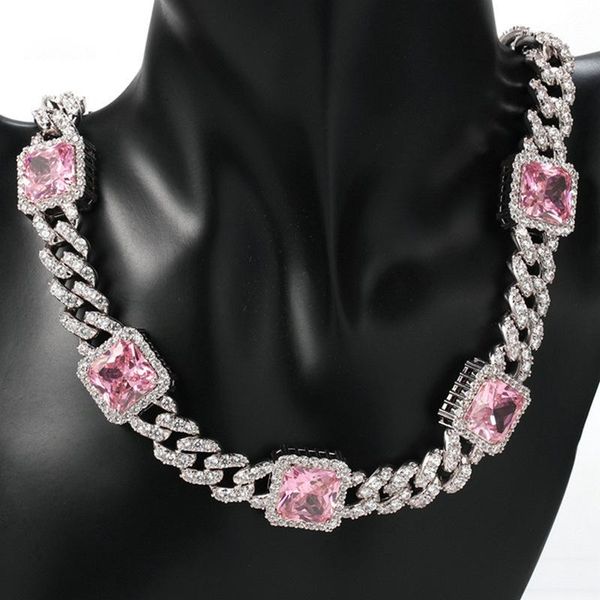 

chains retro square full zircon party necklace 210329-10, Silver