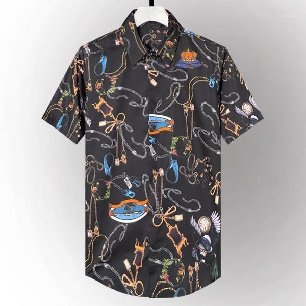 

men's casual shirts personality printing shirt luxury short mouth gentlemen dress turn-down collar slim fit, White;black