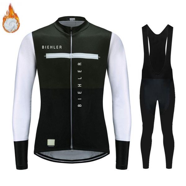 

racing sets biehler 2021 men pro cycling jerseys set long sleeve bicycle clothes 20d gel pad bike clothing winter thermal fleece fit, Black;blue