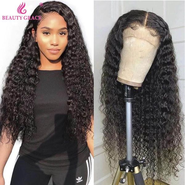 

lace wigs 30 inches deep wave frontal wig curly human hair 4x4 brazilian remy front, Black;brown
