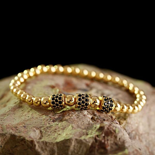 

beaded, strands cylindrical micro-inlaid zircon bracelet unique 5mm copper beaded bracelets for men fashion jewelry, Black