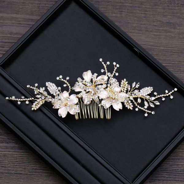 

hair clips & barrettes luxury rhinestone flower handmade combs pins for women bridal gold jewelry accessory drop fs147, Golden;silver